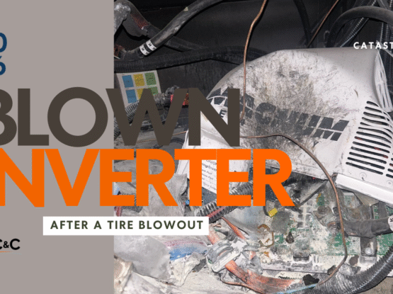 Mangled motorhome inverter from RV tire blowout repair